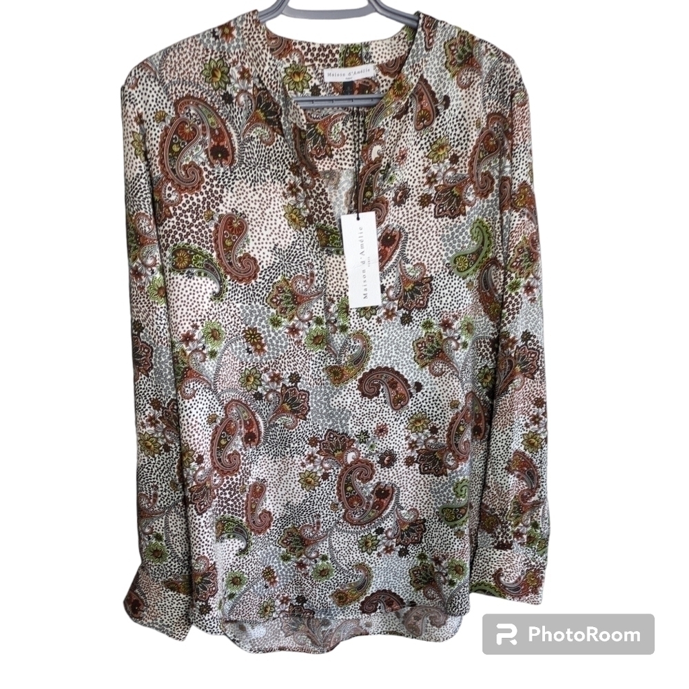 Maison d'Amelie Women's‎ Paisley Button Front Pull Over Blouse Size L NWT